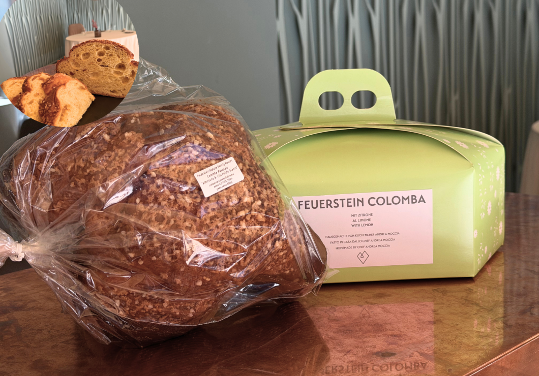 Unser Chef Koch Andrea Moccia hat eine Colomba für Ostern für unsere Gäste gebacken.