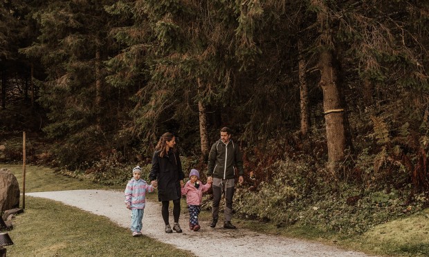 Family goes for a walk