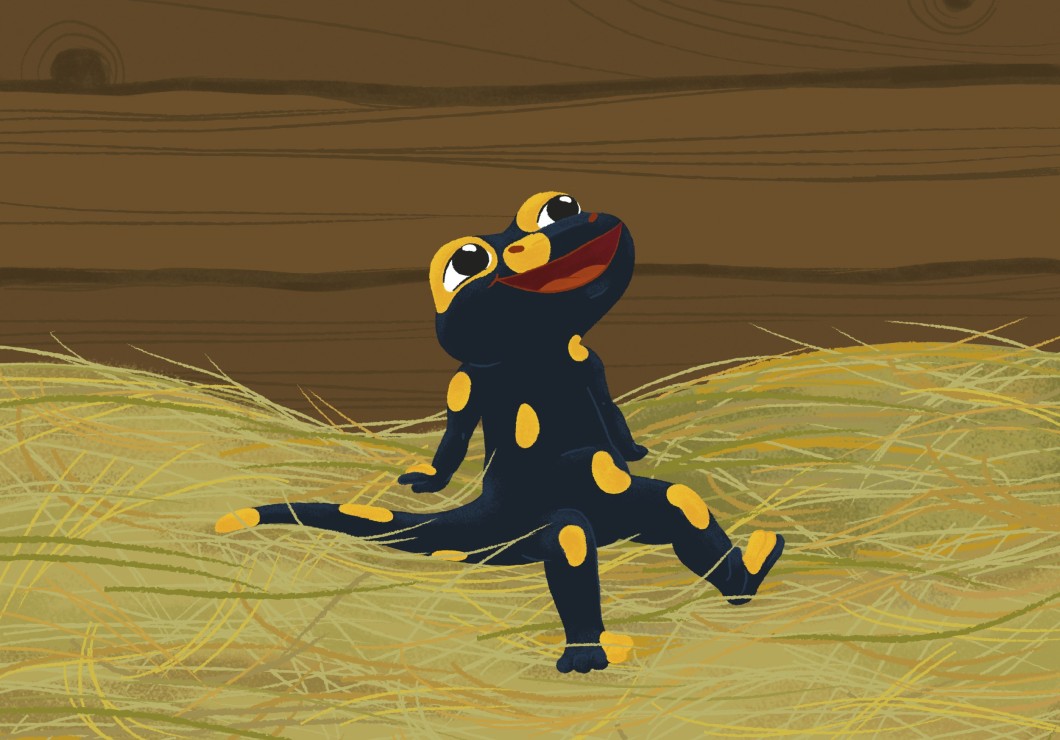 Flammi in Scheune mit Heu