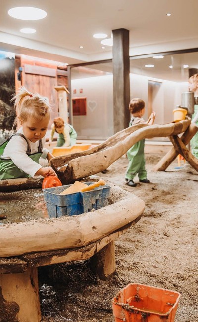 Der Matschraum im Familienhotel Feuerstein in Südtirol