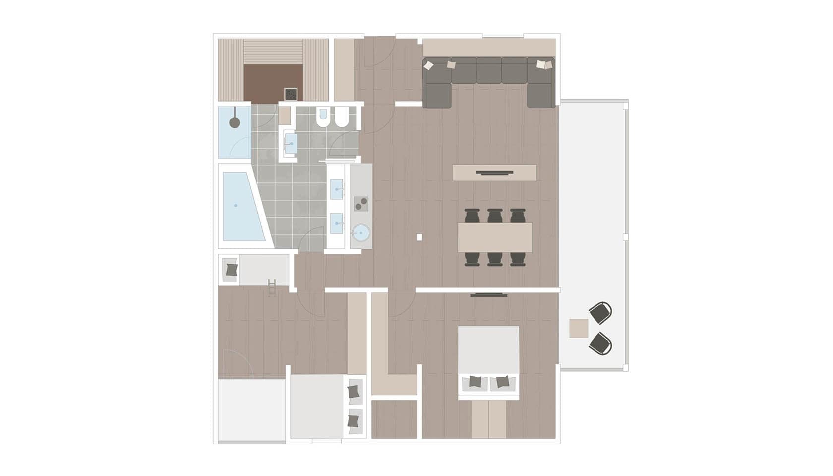 Zimmerplan der Penthouse Suite Azurit